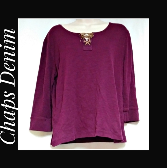 Chaps Denim Long Sleeve Woman's Top Maroon Size XL